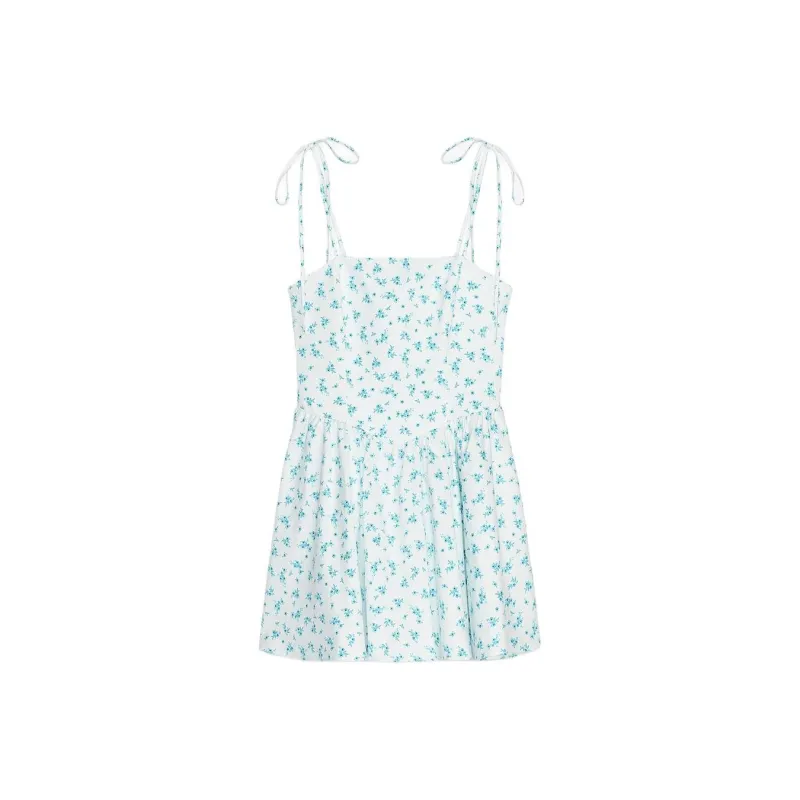 ZARA Slip Dress Women's White/Turquoise-0