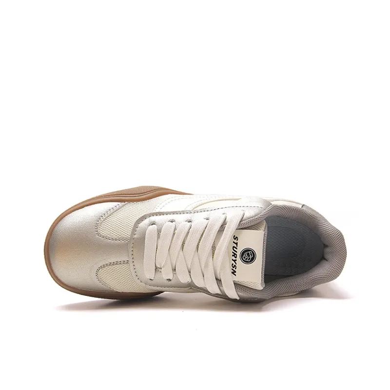 STUR YSN Abrasion Resistant, Lightweight, And Breathable Low Top Skateboard Shoes Women's Silver-4