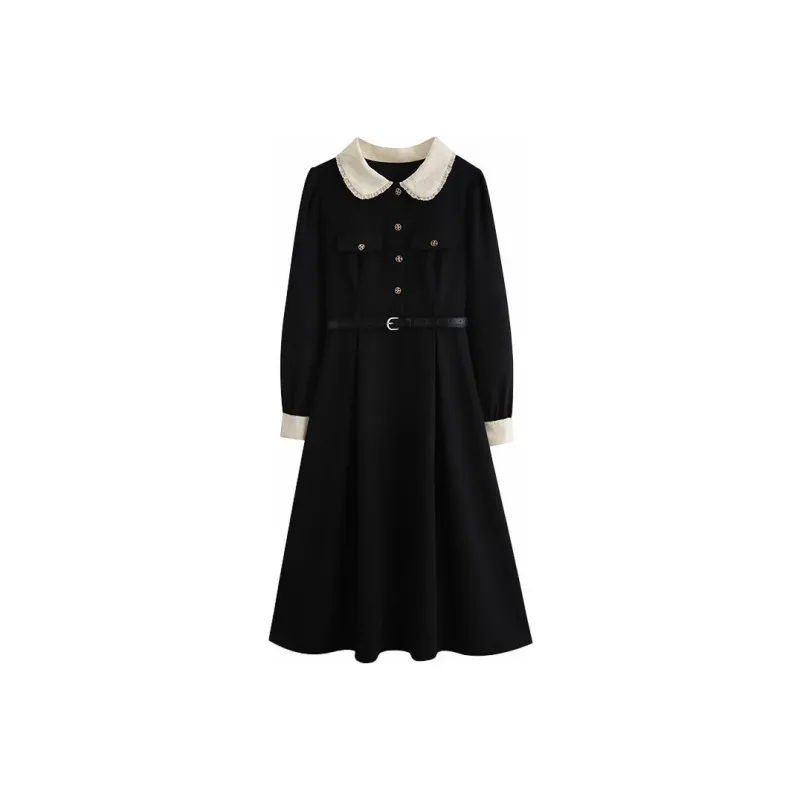 PINKMOONXXR Long-Sleeved Dresses Women's Black-0