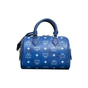 MCM Artificial Leather Boston Bag, Shoulder Bag, Crossbody Bag, Handbag Small Size Women's Blue