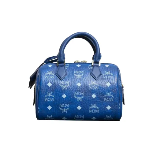 MCM Artificial Leather Boston Bag, Shoulder Bag, Crossbody Bag, Handbag Small Size Women's Blue