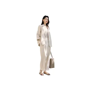 IHIMI Casual Suit Women's Plain Linen Beige