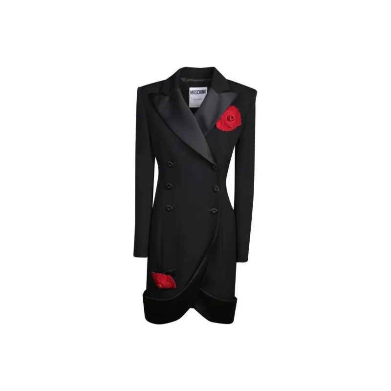 MOSCHINO Tuxedo Grain De Poudre Wool Dress Long Sleeved Dresses Women's Black-0