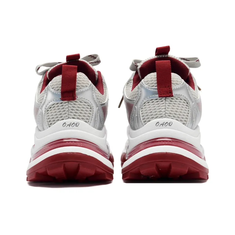 OAOQ Chunky Sneakers Unisex Low Top Silver/Red-11