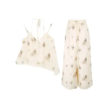 3COLOUR Casual Suits Women's Clothing Set Ecru Floral Top+Pants