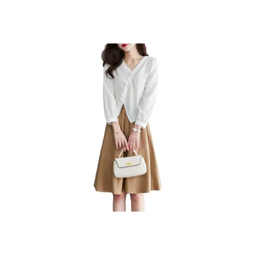 Still quiet Two Piece Skirt Sets Women's Beige+Khaki