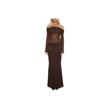 PRINCESS POLLY MAKE YOUR MARK OFF SHOULDER MAXI DRESS Long Sleeved Dresses Women's Chocolate/Chocolate