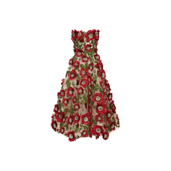 Oscar De La Renta Poppy-embroidered Midi Dress