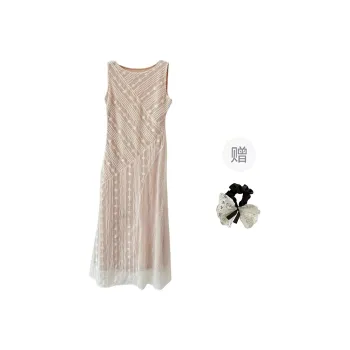 PAVEA Sleeveless Dress Women's Beige+Hair Tie Comes With