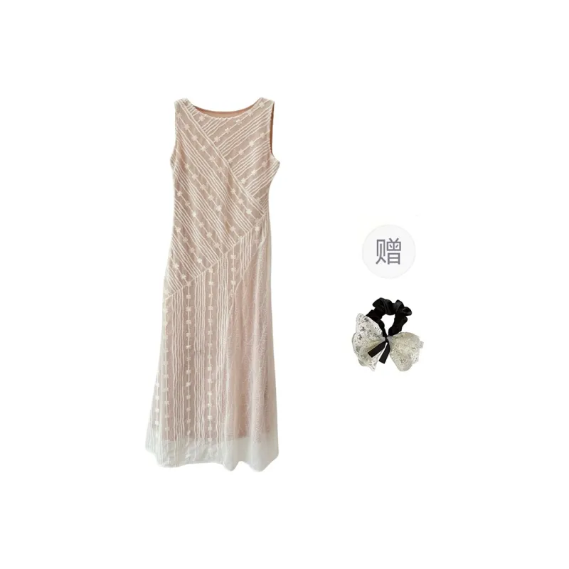 PAVEA Sleeveless Dress Women's Beige+Hair Tie Comes With-0