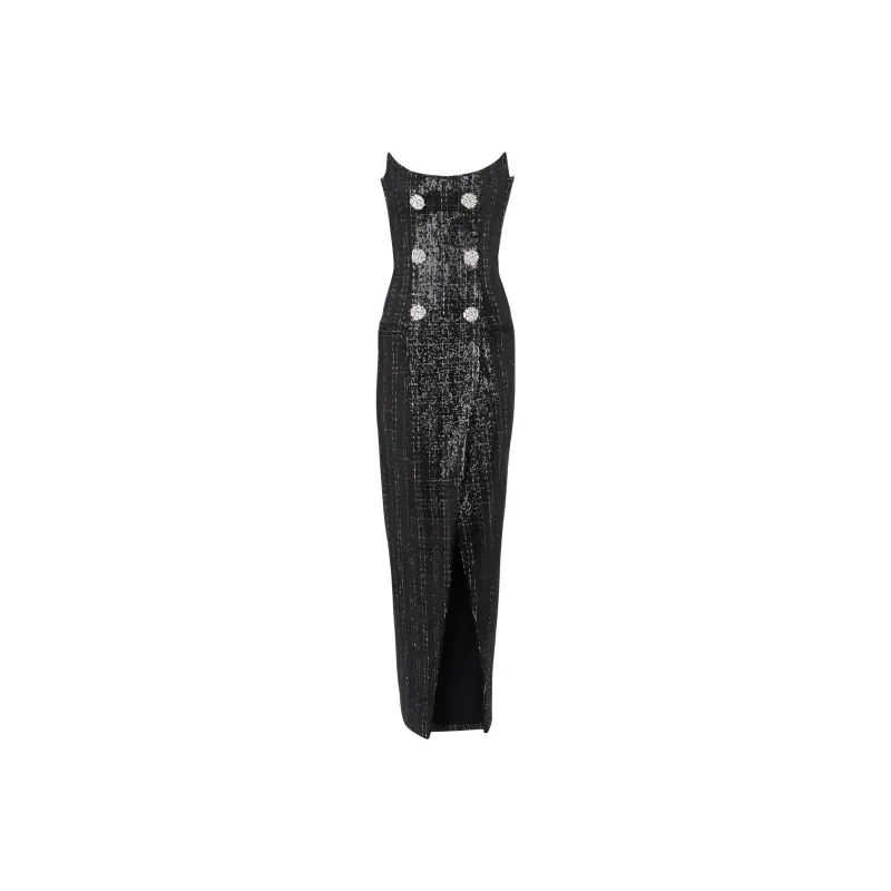 BALMAIN Sequinned Metallic Tweed Gown-0