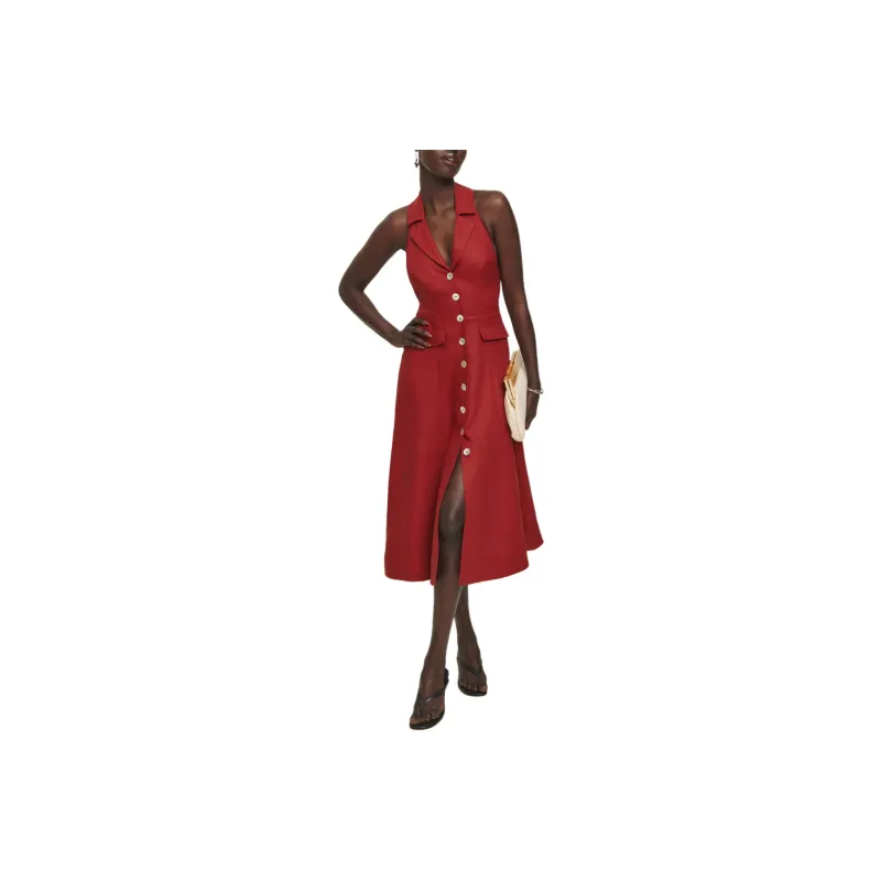 REFORMATION Masha Linen Dress Sleeveless Dress Women's Tomato Red-0