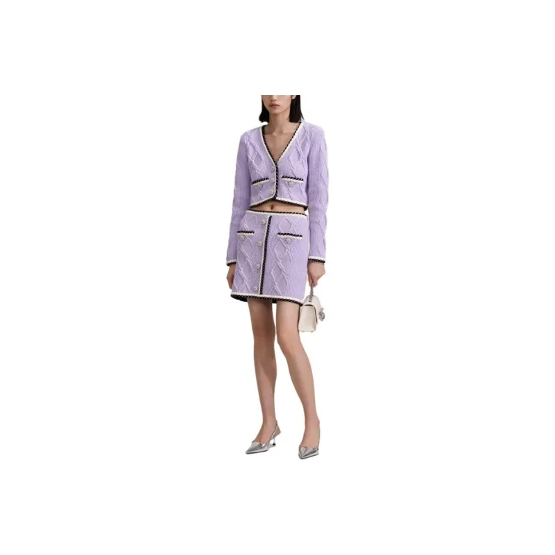 Self portrait Contrasting trim Cable knit Miniskirt-0
