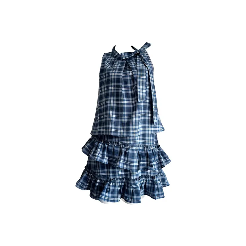 IQC Sleeveless Dress Women's Plaid Blue-0