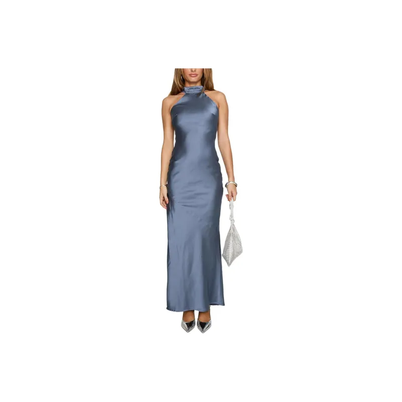 PRINCESS POLLY MORDECAI HALTER MAXI DRESS Sleeveless Dress Women's BLUE/Blue-0