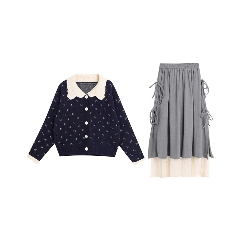 ZVJH Skirt Set Women's Navy Blue-0