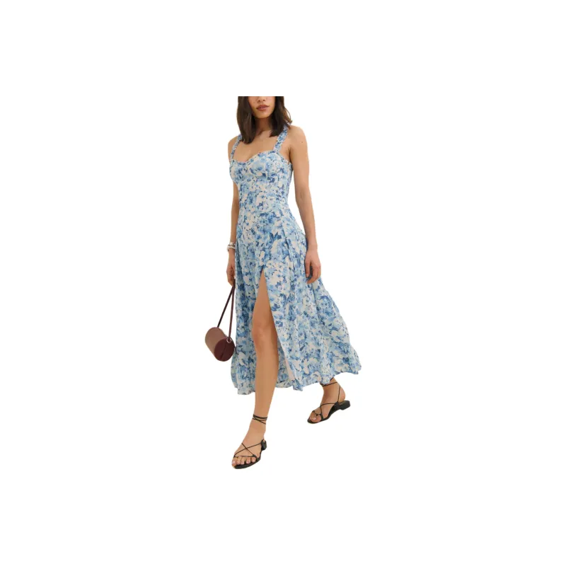 REFORMATION Katara Dress Slip Dress Women's Blue Floral Color-0