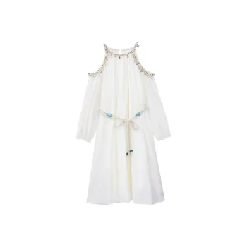 XIAOJUCHUANLI Long Sleeved Dress Women's Apricot