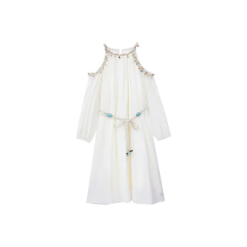 XIAOJUCHUANLI Long Sleeved Dress Women's Apricot