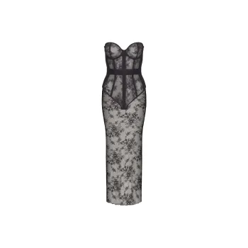 SKIMS ULTRA FINE LACE STRAPLESS CORSET LONG DRESS Sleeveless Dress Women's ONYX/Onyx
