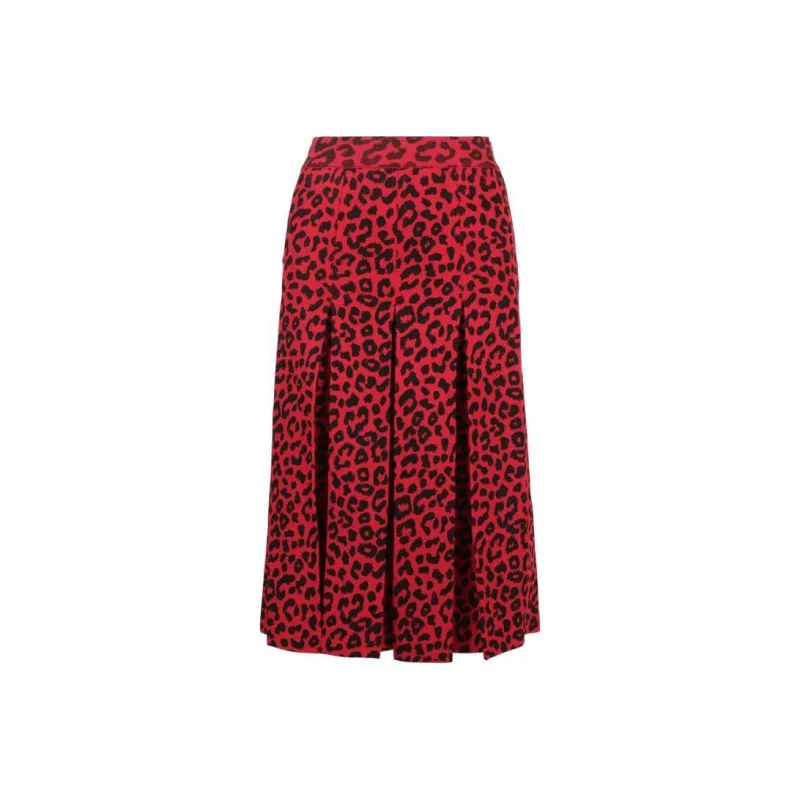 GUCCI Leopard Print Silk Skirt Red-0