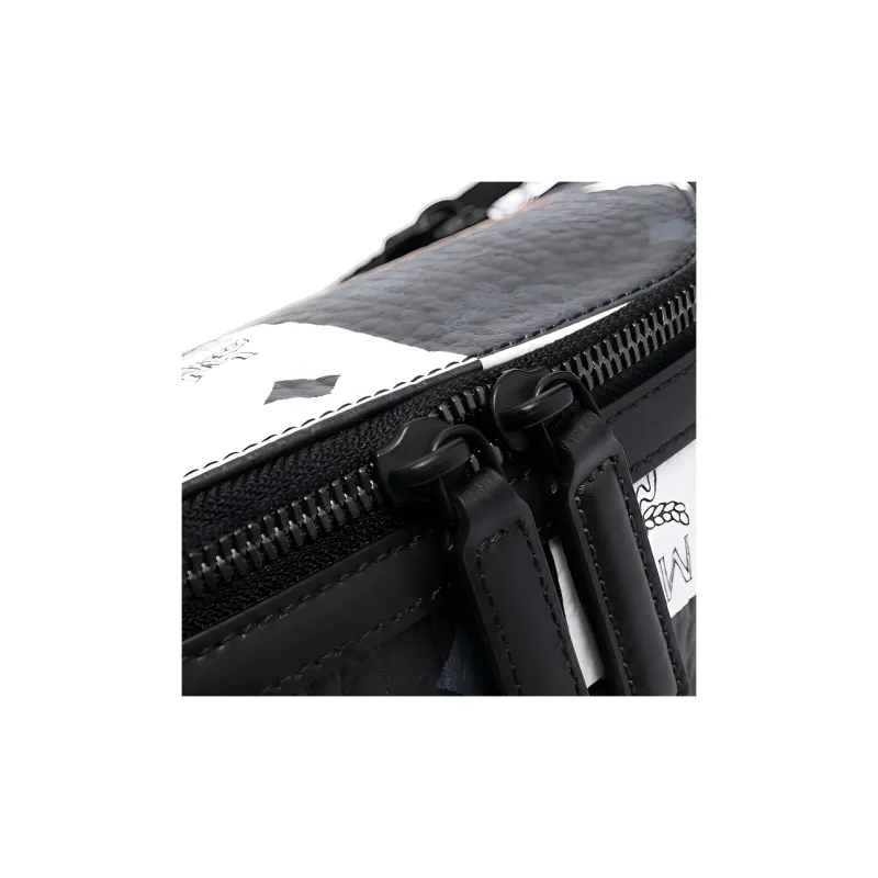 MCM Canvas With Calfskin Shoulder Bag Crossbody Bag Fanny Pack Regular Men's Black & White-2