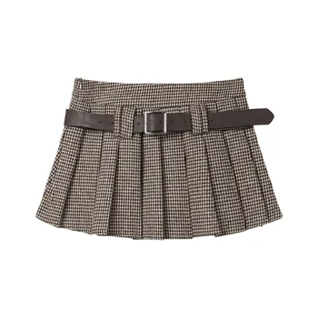 ETSE Casual Short Skirts Women's Houndstooth