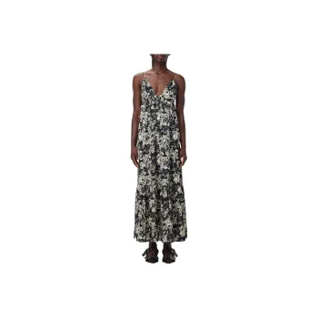 GANNI Flan Printed Satin Strap Dress