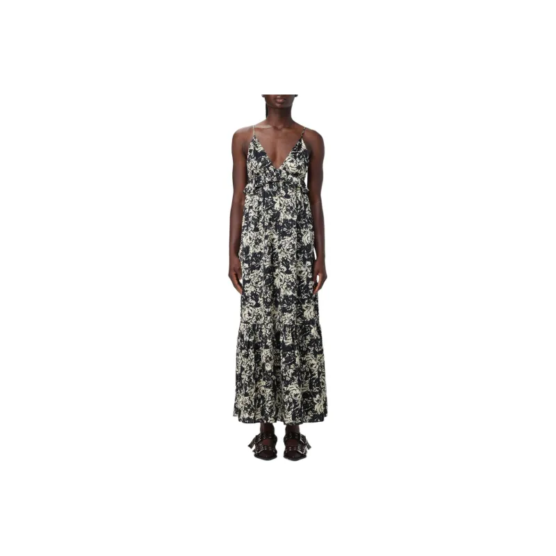 GANNI Flan Printed Satin Strap Dress-0