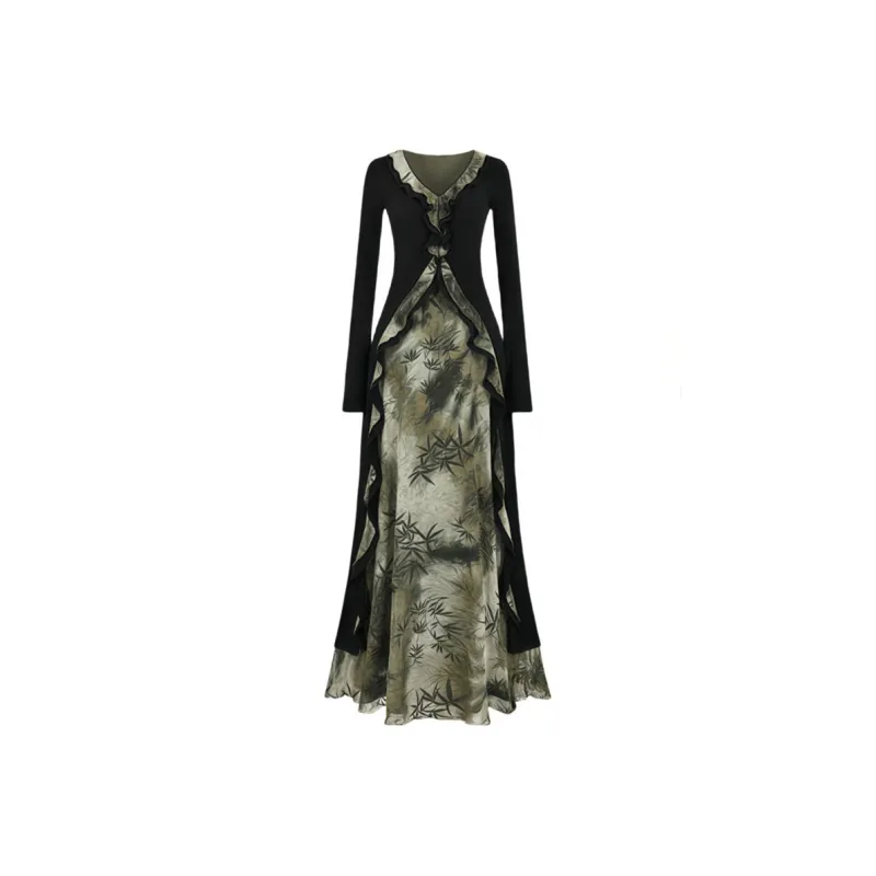 AFGGD Long Sleeved Dress Women's Black Dress-0