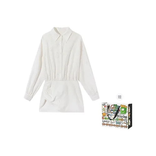 BVODE Long Sleeved Dress Women's Moon White