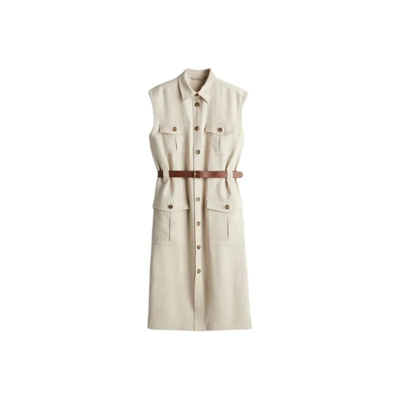 H&M Sleeveless Dress Women's Light Beige-0