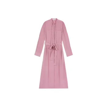 Maison Kitsune Tied Neck Belted Midi Shirt Dress