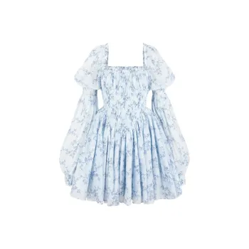 Selkie Collection Long Sleeved Dress Women's Light Blue With Bud Thorn Print