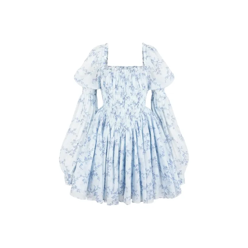 Selkie Collection Long Sleeved Dress Women's Light Blue With Bud Thorn Print-0