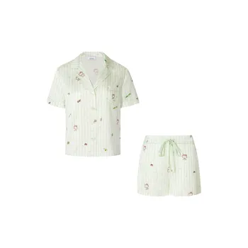SILKY MIRACLE Pajama Set Women's Green Stripes