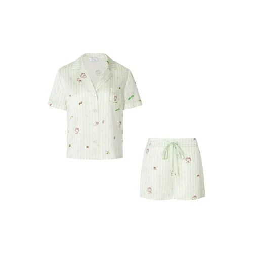 SILKY MIRACLE Pajama Set Women's Green Stripes