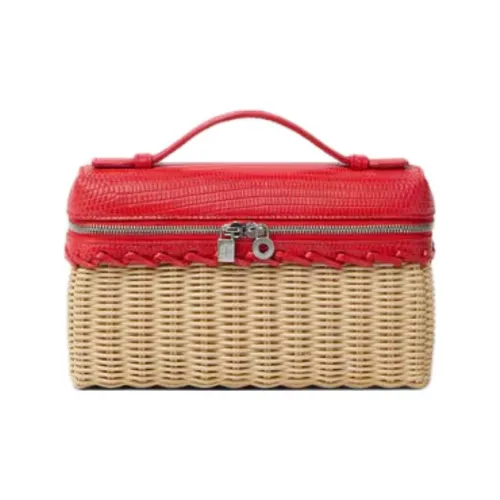 Loro Piana ExtraPocket Wicker Shoulder Bag, Crossbody Bag, Handbag Women's Malt Coral Lipstick Antique Silver