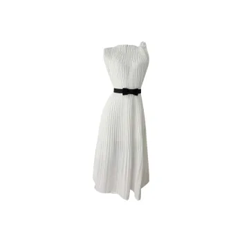 Icicofficial Sleeveless Dress Women's With Belt White Long Skirt