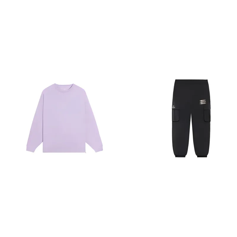 LINING Casual Suits Women's Clothing Set Purple Sweatshirt+Black Pants-0