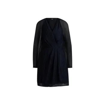 HUGO BOSS Wrap-Front Dress With Drape Details Long-Sleeved Dresses Women's Dark Blue