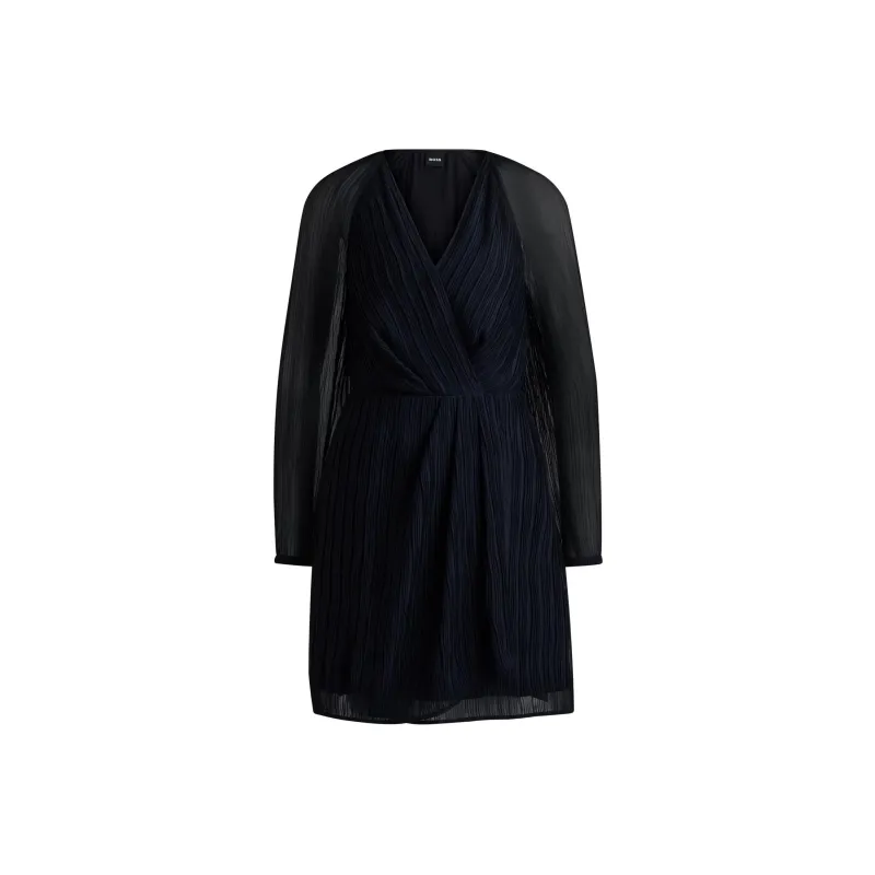 HUGO BOSS Wrap-Front Dress With Drape Details Long-Sleeved Dresses Women's Dark Blue-0