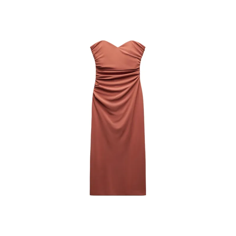 ZARA Sleeveless Dress Women's Brick Red-0