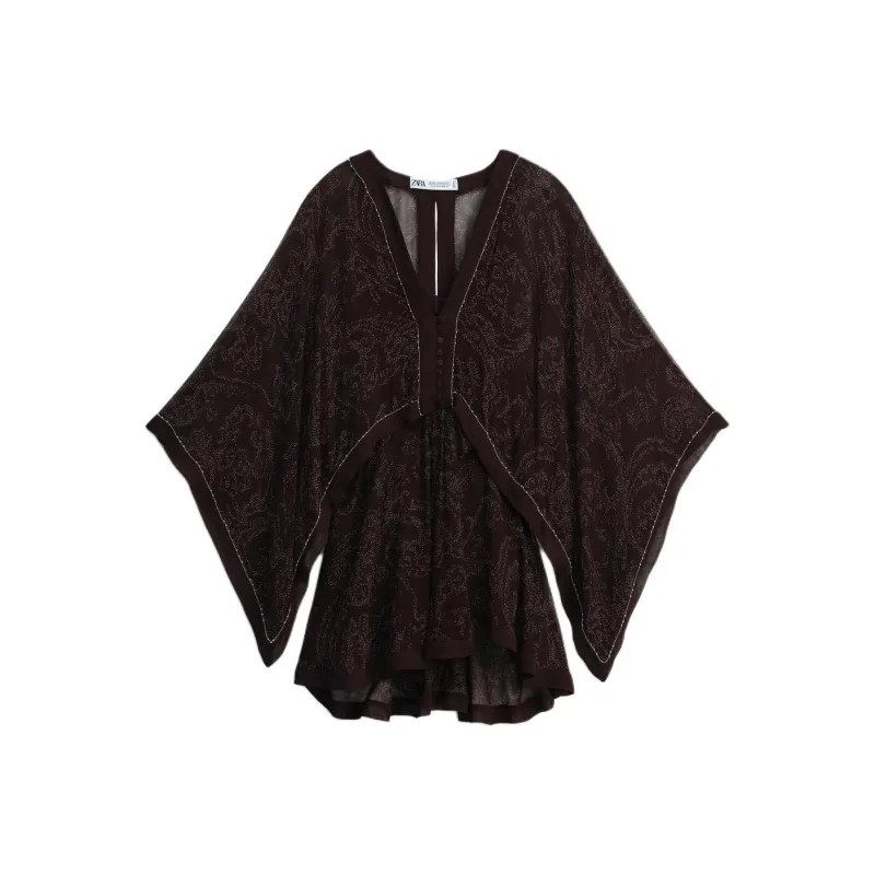 ZARA Long Sleeved Dresses Women's Brown-0