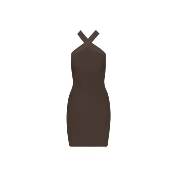 ARITZIA Babaton Sculpt Knit Criss Cross Dress Sleeveless Dress Women's Rich Mocha Brown/Deep Mocha Brown