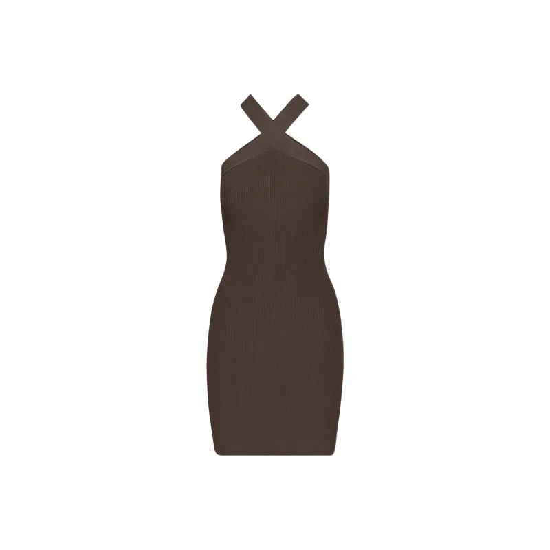 ARITZIA Babaton Sculpt Knit Criss Cross Dress Sleeveless Dress Women's Rich Mocha Brown/Deep Mocha Brown-0