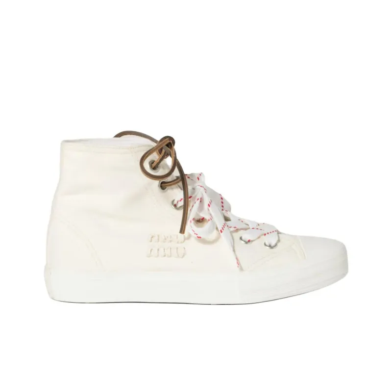 MIU MIU High Top Canvas Shoes Women's Ivory White-1