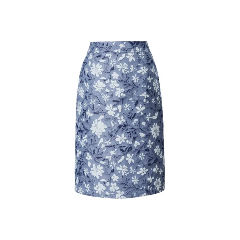 Yan Domain Casual Long Skirts Women's Blue Flower-0