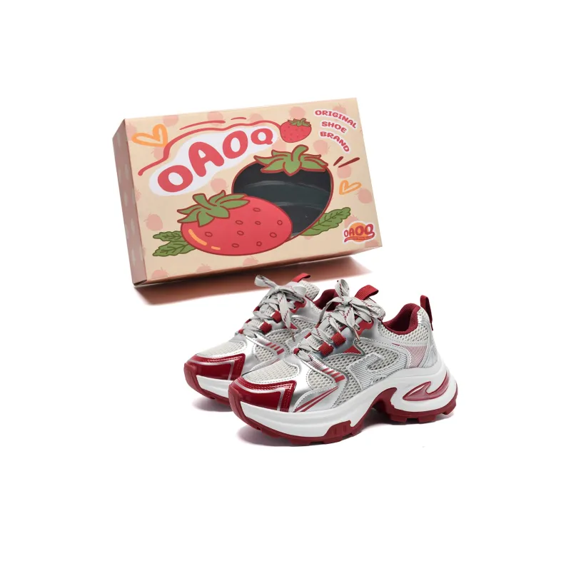 OAOQ Chunky Sneakers Unisex Low Top Silver/Red-12