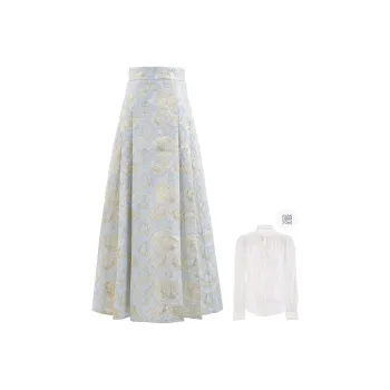 Blovelan Casual Long Skirt Women's Woven Gold Blue